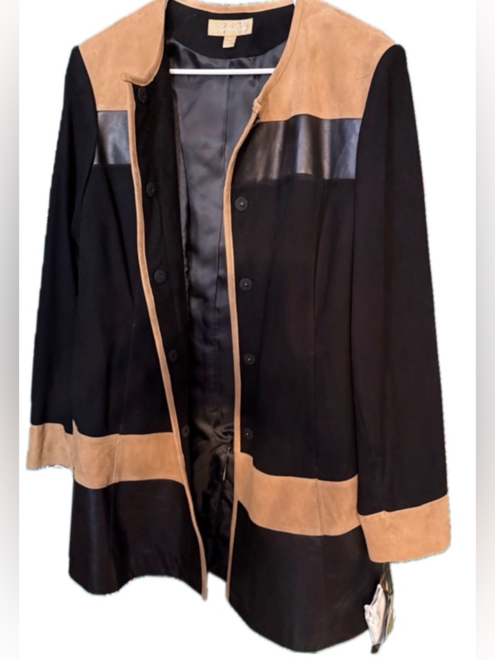 Katherine Kelly Leather & Goat Suede Colorblock Coat- NWT $599 Retail!!!